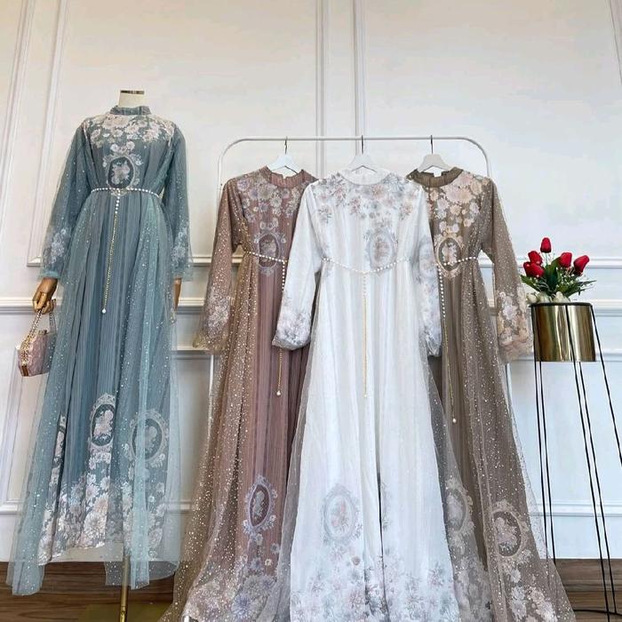 Melody dres tile raya⁠Ceruty import premium full puring⁠allsize ld 110cm⁠PB 140cm⁠sleting belakang⁠a