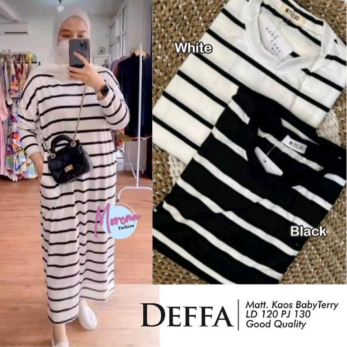 Deffa dress gamis kaos babytery salur garis jumbo ld 120 xxl