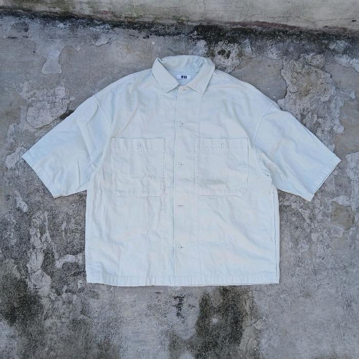 kemeja uniqlo u workshirt oversized mint 4 pocket  not stussy ralph lauren