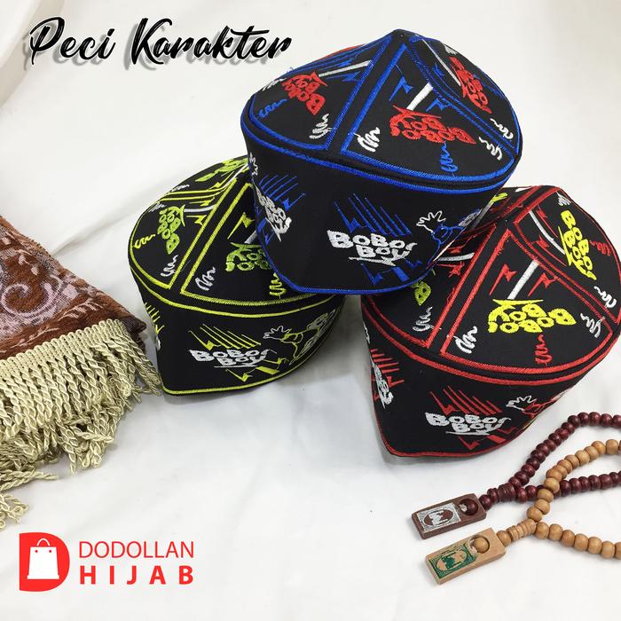 Peci Santri rgb Kopiah Songkok Motif karakter Anak Pria Hitam Bordir Katun Muslim Dewasa Putih Haji