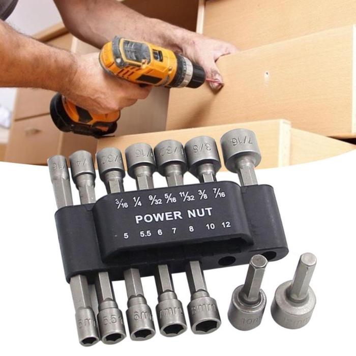 Isi 9Pcs / 14Pcs Kunci Sok Drilling / Hex Nut / Mata Roofing Hex Socket Set Kunci Mobil Motor