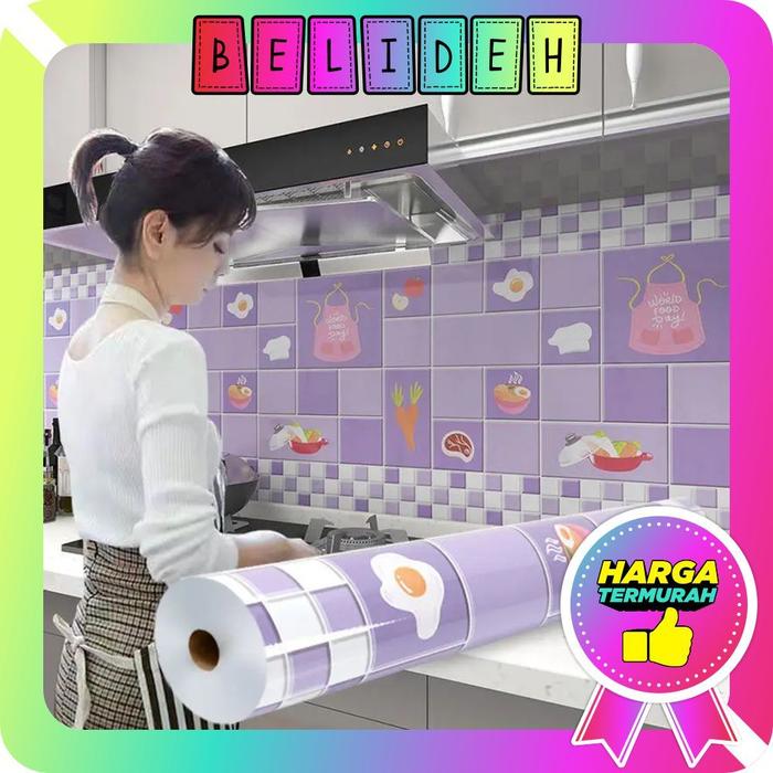 ☛BELIDEH☚ Walpeper Dinding Dapur Ukuran 60Cm X3M / Biru / Pink / Wallpaper Anti Noda & Minyak R1300
