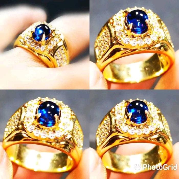 Cincin Pria Batu Mustika Lipan Biru Kristal Mewah