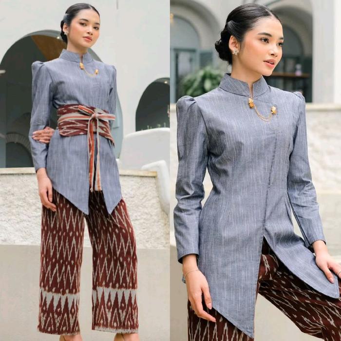 One Set Batik | Setelan Baju Batik Tenun | Setelan Grey | Setcel Grey | Kebaya Abu Abu | Setelan Wan