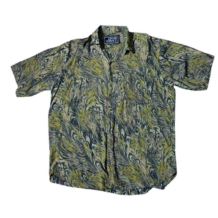 Gianni Versace Abstract Marbles Rayon Shirt Made in Italy kemeja Pria Baju