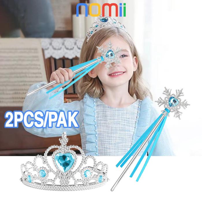 2pcs/Set Frozen Elsa Aksesories  Mahkota + Tongkat Frozen Elsa Anna 2in1 Tongkat Frozen