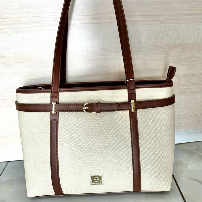 Les Catino Tote Bag Wanita dengan Desain Elegan dan Tali Kulit Coklat untuk Gaya Harian