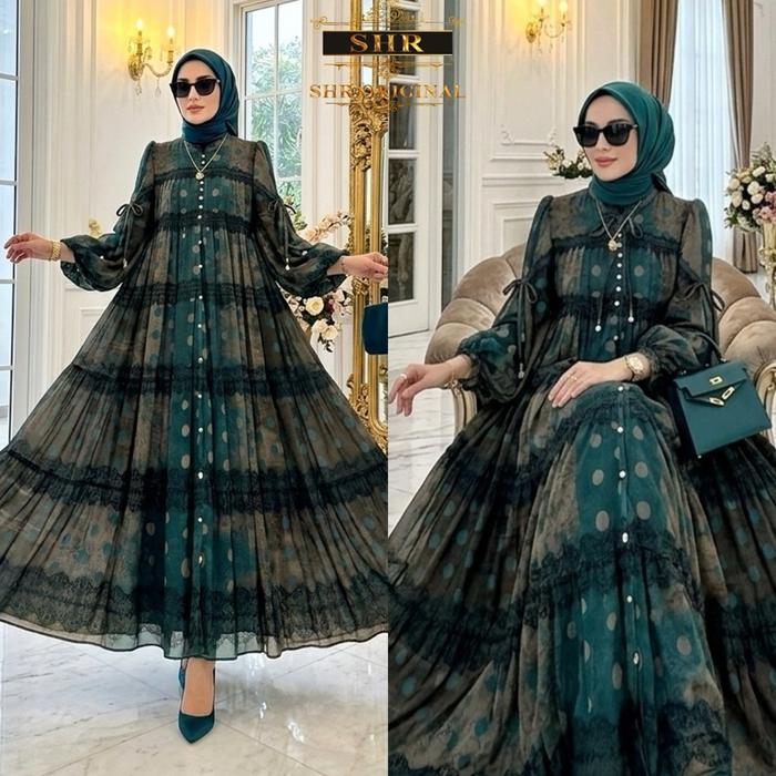 NEW READY !!MIDI DRESS JUMBO POLKADOT GRADASI CERUTY BY SHR SHR ORI