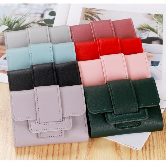 Dompet Lipat Kecil Cewek Premium Kunci H Kulit Polos Lomenia LOD037 Hitam Pink