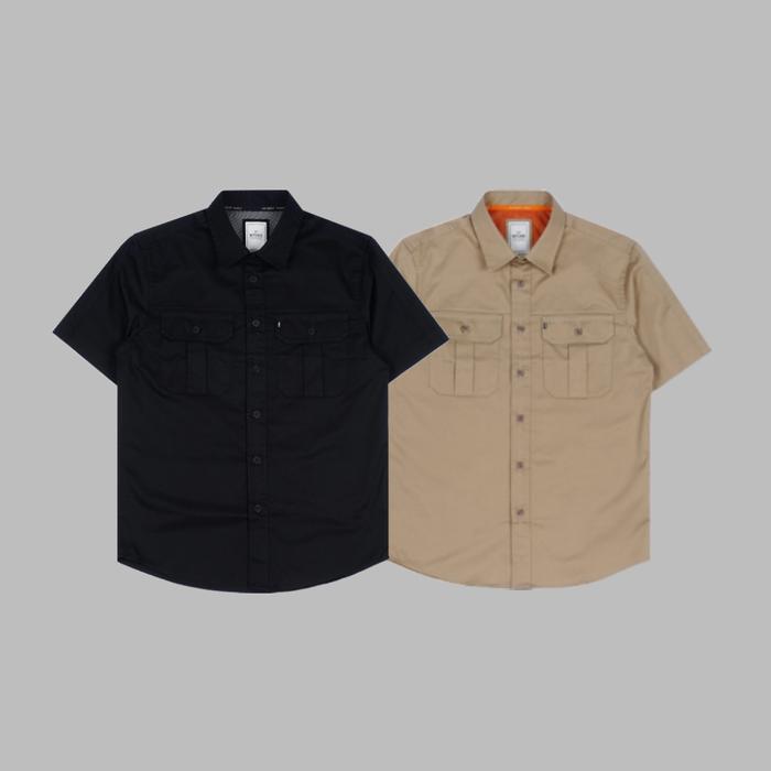 MGee Kemeja Pria Outdoor Lengan Pendek Shirt Tudor C004 Black & Khaky