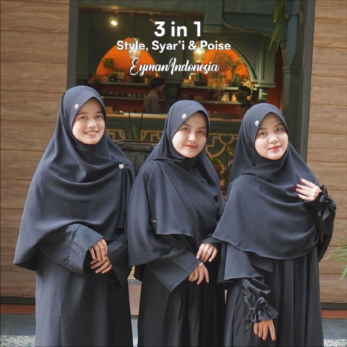 HIE (Hijab Instant Exclusive) | Black | EymanIndonesia | Fashion Muslimah | 3in1 Style, Syar'i & Poi