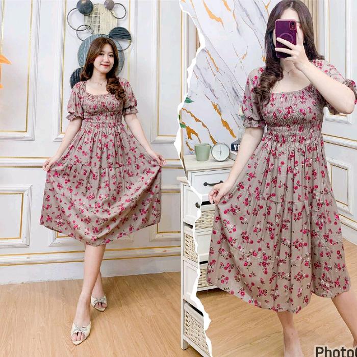 Daster Bali Kerut Dada Rok Panjang Lengan Orlins Dress Wanita Bumil Katun Dewasa Motif Helenium Ld 1
