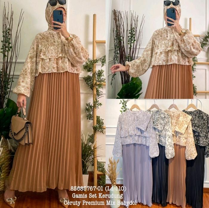 maxi dres gamis muslim set kerudung ceruty bungamutiara renda full furing slimfit import premium rem