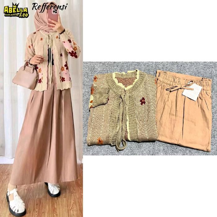SET ATASAN RAJUT MOTIF BUNGA // SET ROK KATUN CHINOS TALI BY JEVANNI Setelan Baju Dewasa Muslim Wani