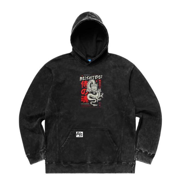 Jaket Distro Sweater Hoodie Washing Sig Simple BUSHIDO DRAGONS Flecce Cotton Black Sandwash M-XXL