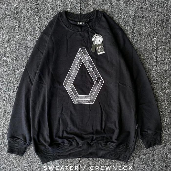 Jaket Sweater Crewneck Cowok Volcom Bahan Katun Fleece