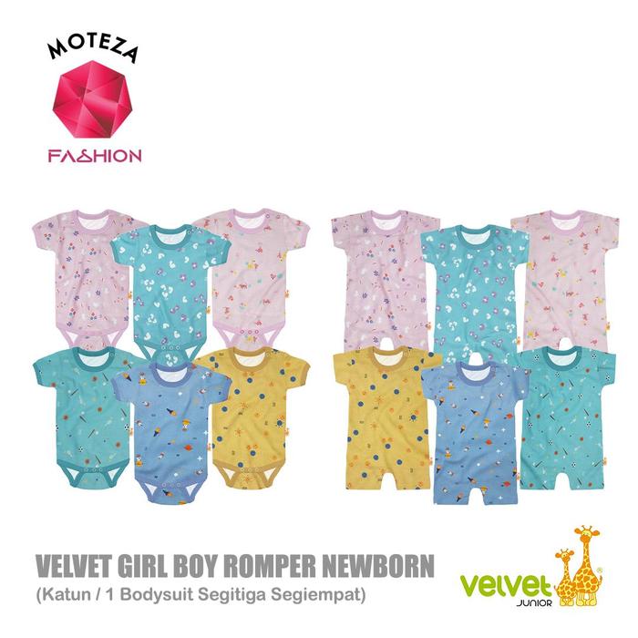 Moteza Grosir - ISI 3 Velvet Junior - Jumper Bayi Bodysuit Romper Baby Segitiga Segiempat | Baju Kod