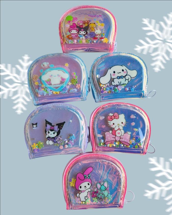 Sanrio Dompet Koin Hologram Plus Gantungan Kunci Air Gliter Sanrio - HalfMoon Hello UK 12 CM Kitty d