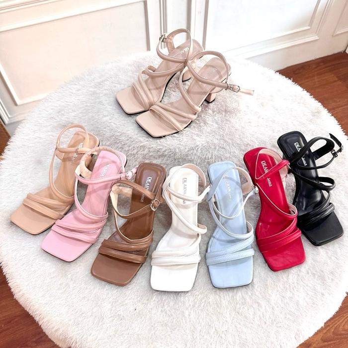 Sandal heels 7 cm D08 sepatu Louisdear bahan kulit import premium tapak anti slip