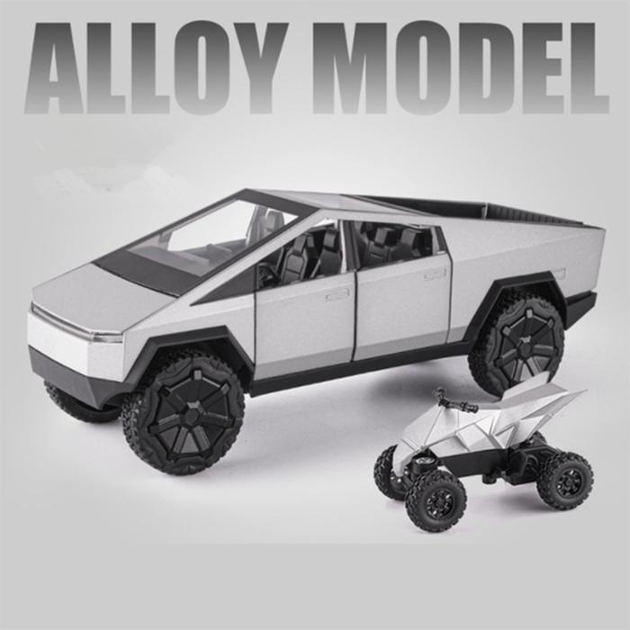 1:24 Tesla Cybertruck Truck Alloy Toy Car Model Diecasts Vehicles Pickup Motorcycle Simulation Sound
