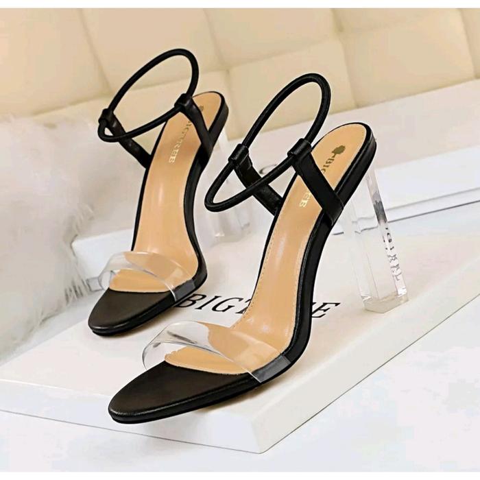 SANDAL SEPATU WANITA HAK KACA 9 CM/JELLY/KARET/SEPATU HEEL KACA 9 CM WANITA TALI KARET/COD