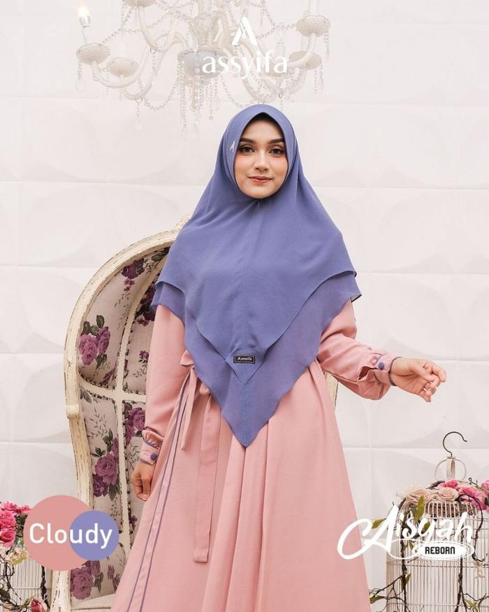 Assyifa Aisyah Reborn Mom Dress Set Khimar by Assyifa - Setelan Dress dan Khimar Elegan dengan Bahan