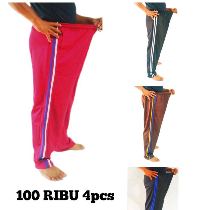 Paket Celana Training Panjang Jumbo Polos Santai Anti Air - 4 Pcs - Uniseks - Kain Lotto Tebal Pants
