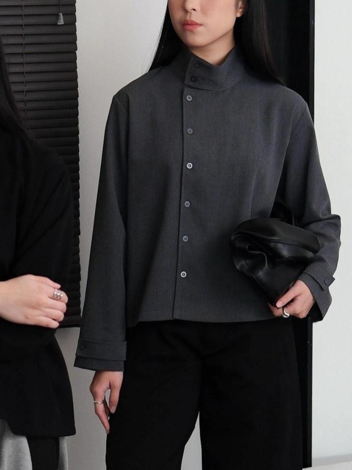 Louvee - Dutton High Collar Top - Atasan Wanita High Funnel Neck Blouse