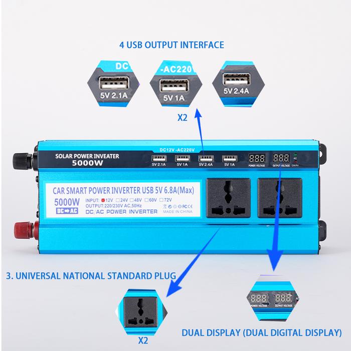 Solar Power Inverter Charger DC12/24/48V 220V 5000W Inverter Voltage