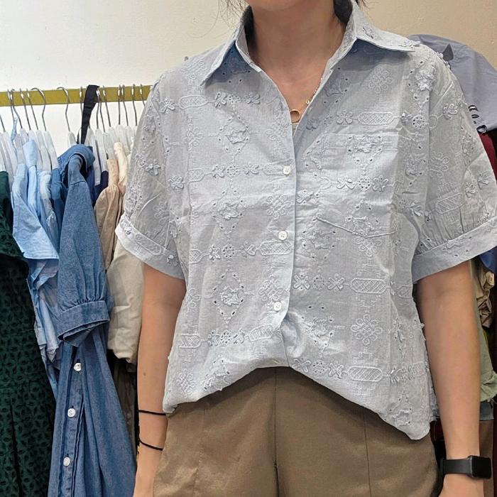 lulu jumbo katbol- kemeja bahan katun bordir ld 120 blouse oversize Brukat cantik Atasan Wanita bolo