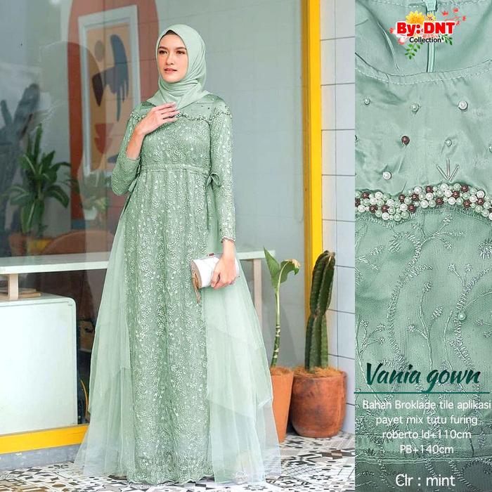 PROMO TERMURAH PALING LARIS! BISA COD READY SIZE JUMBO XXL LD 120 Gamis Vania Brukat Mix Tille Sampi