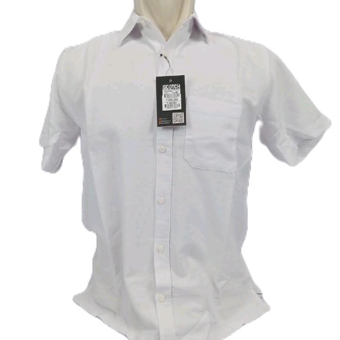 KEMEJA PRIA PUTIH-HITAM LENGAN PENDEK SCOTCH&CO / KEMEJA BRANDET REGULAR