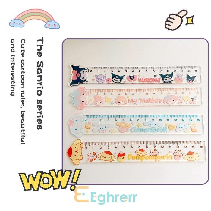 Eghrerr Penggaris Sanrio Kreatif Lucu 15cm Anak Sekolah Penggaris Kartun Penggaris Siswa Alat Tulis