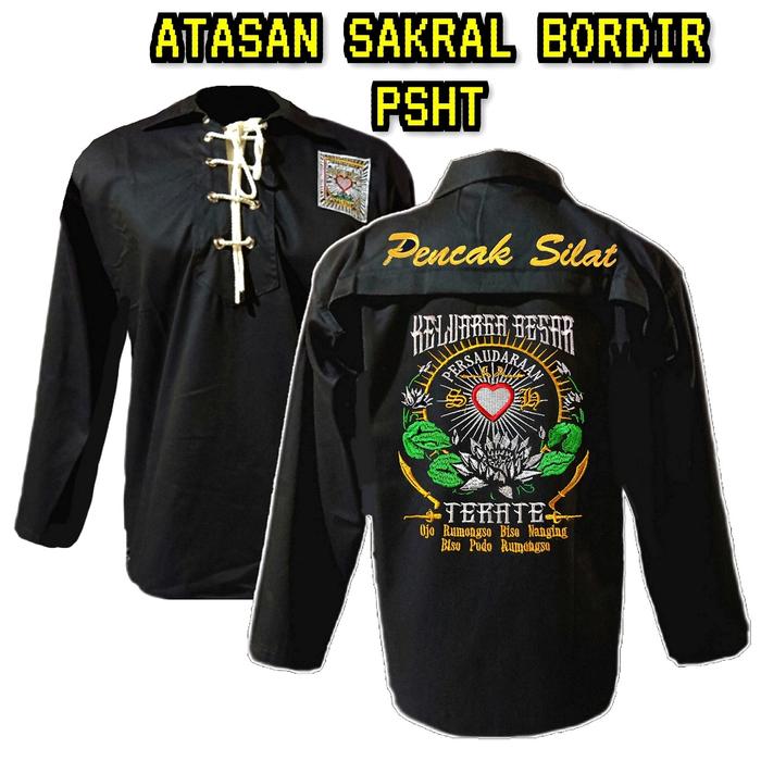 BAJU SAKRAL WARGA PSHT BORDIR MOTIF KELUARGA  BESAR - BAJU PENCAK SILAT PSHT - ATASAN SAKRAL WARGA S