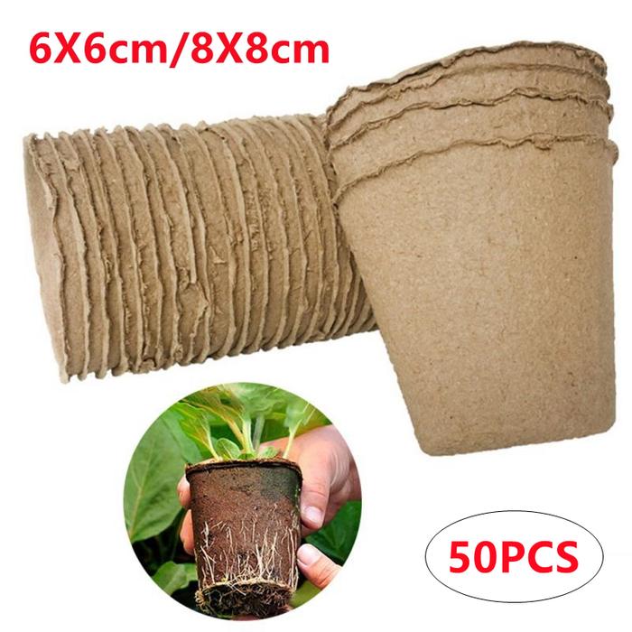 50Pcs Paper Pot Plant Starters Seedling Vegetable Herb Seed Nursery
