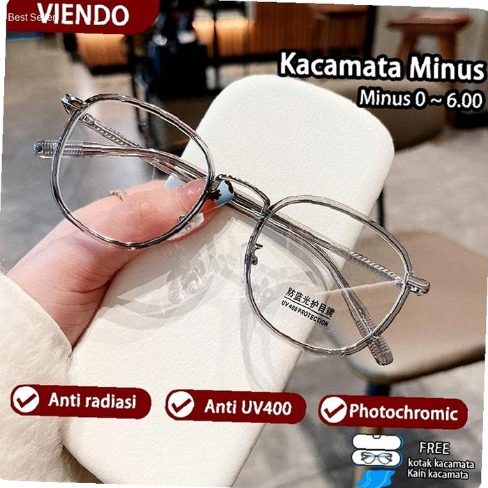 Viendo Kacamata Minus Photocromic Wanita Pria Cowok Korea Fashion Anti Radiasi Blueray Oval Besi Fra