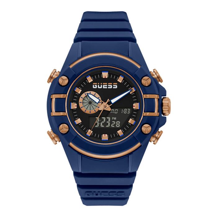 Jam Tangan Pria Guess G-Force GW0269G2 Digital-Analog Black Dial Blue Silicone Strap