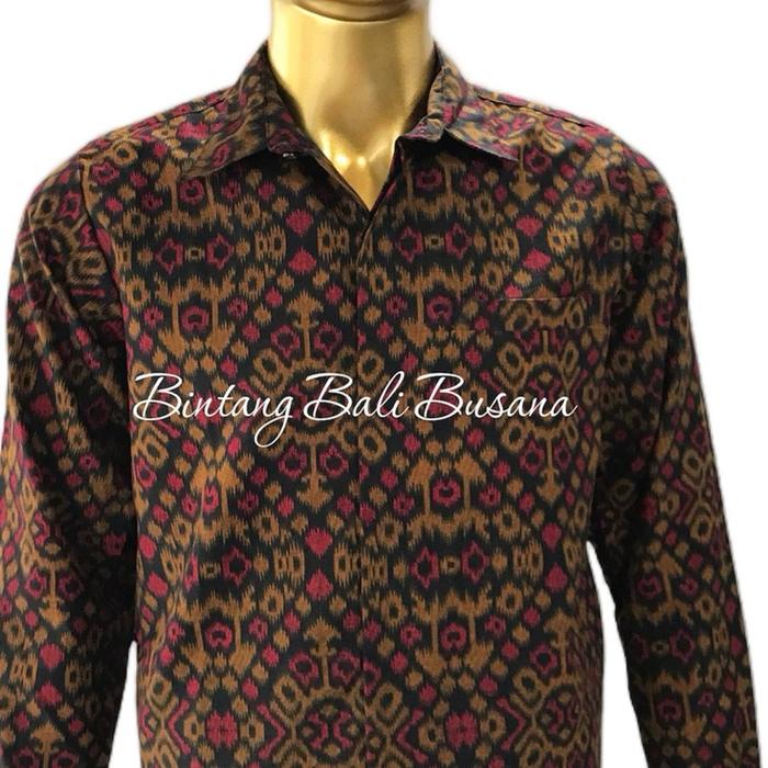 Kemeja Endek Bali Katun Pria Lengan Panjang Arjuna Merah