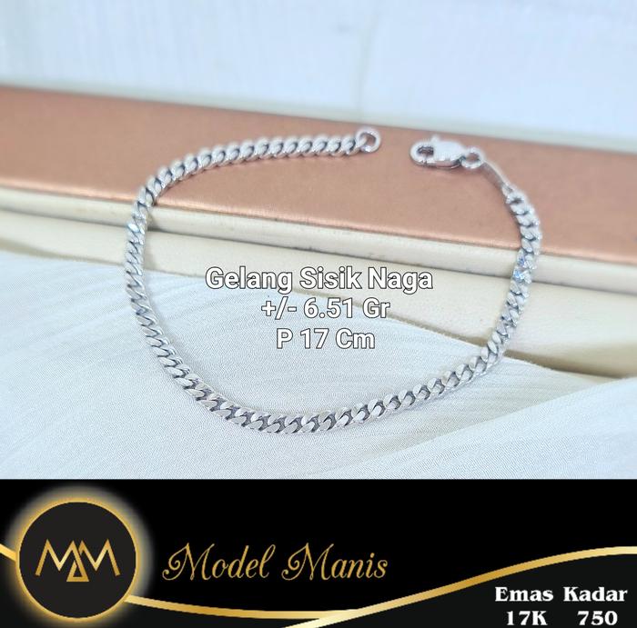 gelang tangan sisik naga polos emas putih asli kadar SI 750 baru