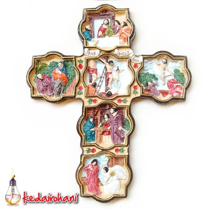 Salib Dinding Gantung Relief Patung Kisah Kehidupan Yesus 26 cm