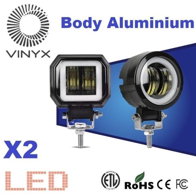 LAMPU TEMBAK SOROT LED VINYX X2 KOTAK BULAT 20 WATT 4D MOBIL MOTOR