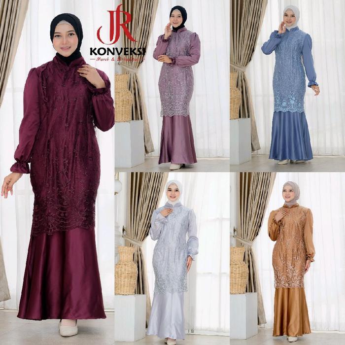 Tunisia Dress Kondangan Satin Mix Brokat Mewah - Gaun Pesta Bridesmaid Duyung -  Gamis Muslim Lebara