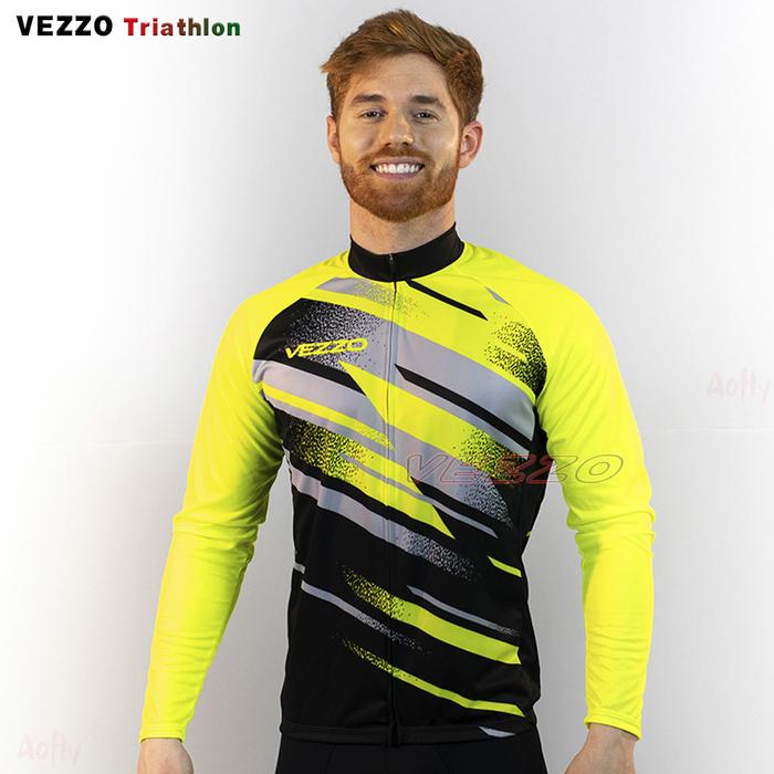 Vezzo Men's Long Sleeve Cycling Uniform On Sale Black Yellow Shirt