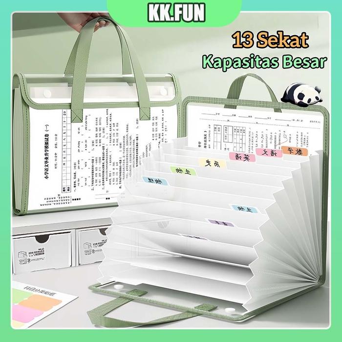 [Ready] Transparan File Folder  A4 13 Sekat Document Bag / Map Dokumen Aesthetic / Expanding File Ma