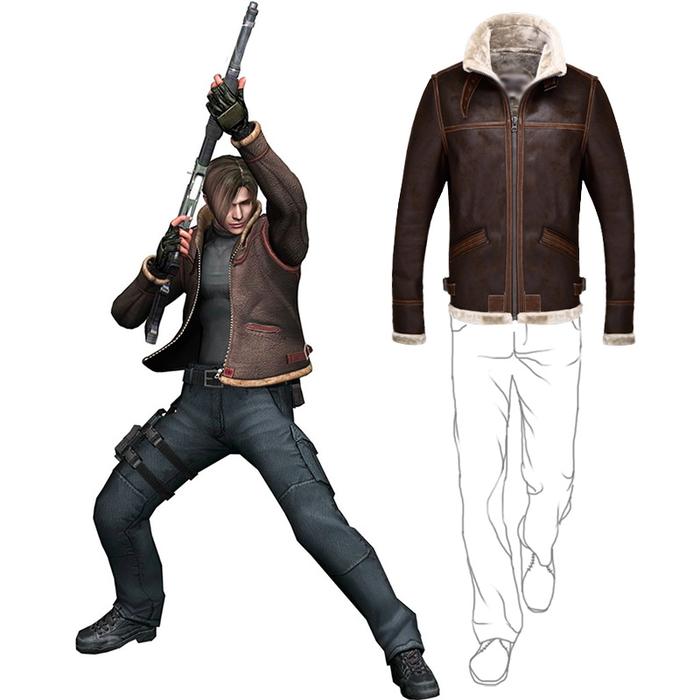 Biohazard Resident 4 Leon S Kennedy Evil Costume Leather Coat Jacket