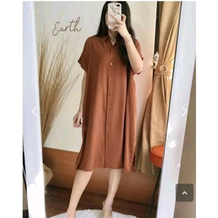Andin Daster Toonik Full Kancing Polos Bahan Micro Ringan Tidak Panas Ukuran Allsais S-XXL Atasan Wa