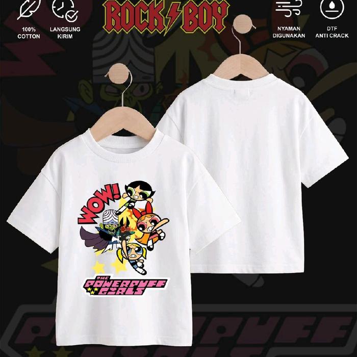 Rock Boy Baju Anak Laki-Laki dan Perempuan Katun Combed 24s Adem Nyaman dengan Desain Power puff gir