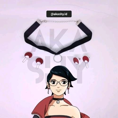 Aksesoris Sarada Uchiha Lengkap Kalung Sarada Anting Sarada_Boruto_Sarada Timeskip Cosplay