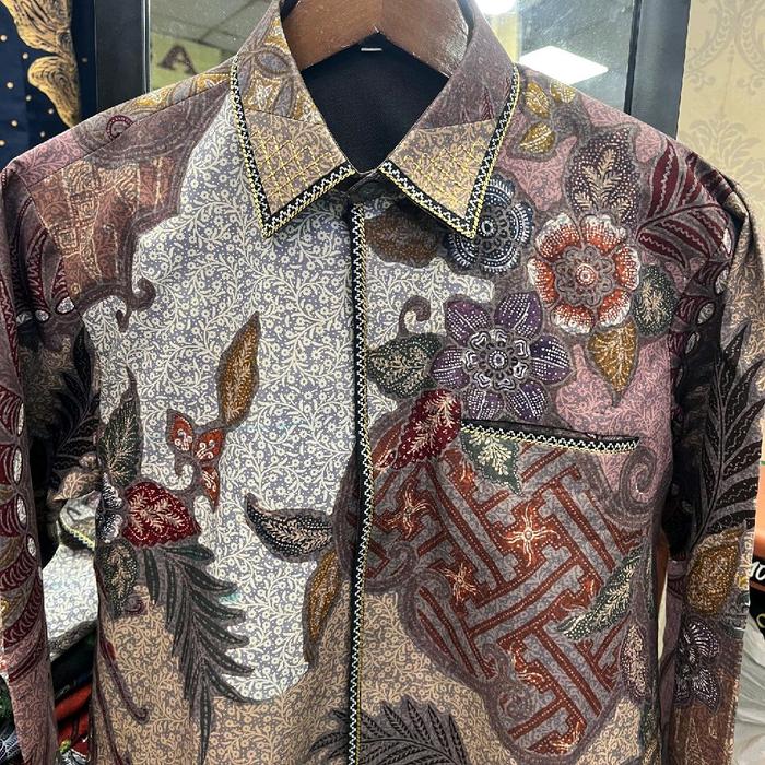Batik katun tulis temporer full jahitan smock taillor full trikot waffer warna dasar burgndy taro ko