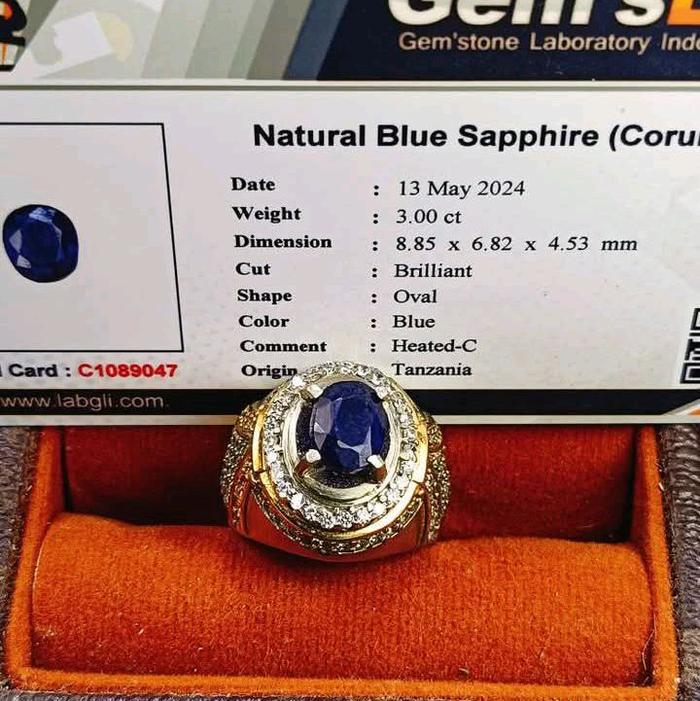 batu cincin blue sapphire ring PLTA krum perak mewah